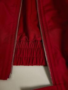 Elnivra Jaqueta feminina xadrez de manga comprida, com zíper, gola vermelha, bolsos, estilo vintage americano casual, versátil, moda esportiva, adequada para a volta às aulas, outono - Vermelho - Ver 8