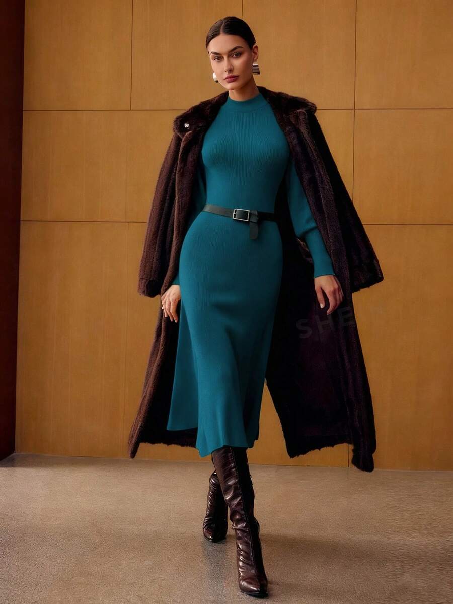 MOTF PREMIUM BIAS CUT PUFF SLEEVE SWEATER DRESS - Blue - View 1