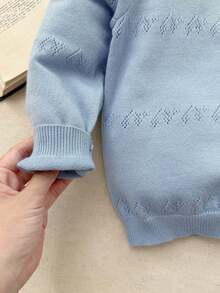 Blossori Young Girls' French Elegant Front Button Round Neck Long Sleeve Knit Cardigan Autumn Winter Clothes ForGirln