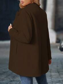 EMERY ROSE 女士休闲立领中长款厚外套，长袖，秋冬 - 咖啡棕 - 查看 2