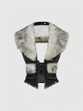 Hippie Y2K Retro Detachable Faux Fur Collar Denim Jacket For Women