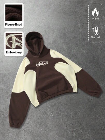 Street Life Sudadera con capucha unisex con estampado en inglés y patchwork, estilo casual de calle, sudadera americana para otoño/invierno