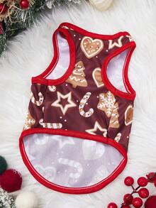 PETSIN 1pc Christmas Love Cane Snowflake Printed Tank Top Christmas Skin Friendly Breathable Pet Clothes