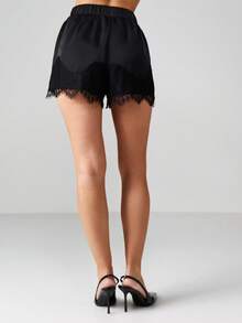 MISSGUIDED High Waist Lace Trim Shorts With Long Overlay Skirt - Layered Festival Summer Bottoms - Black - View 2