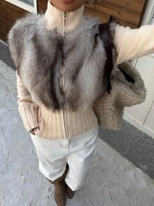 SHEIN EZwear Áo khoác len cardigan chắp vá thời trang dành cho nữ, Thu/Đông - Nhiều màu - Xem 5