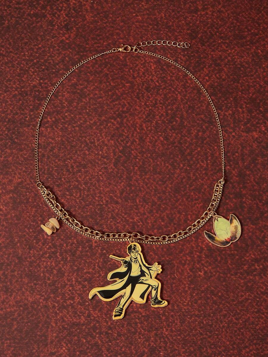 HARRY POTTER X SHEIN 1pc Women's Fashionable Figure Graphic Casual Necklace - Gold - View 1