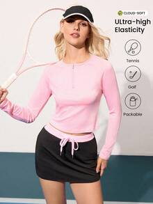 Gameset SHEIN Sport Women's Solid Color Minimalist Casual Zip-Up Long Sleeve Sports T-Shirt - Pink - View 1