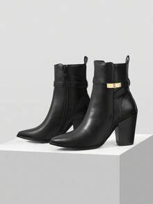 MOTF CUCCOO 女士时尚尖头粗跟短靴 - 黑色 - 查看 4