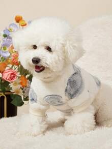 PETSIN 1件宠物猫狗通用杏底蓝色爱心时尚图案印花毛绒保暖弹力舒适狗狗圆领 - 彩色 - 查看 7