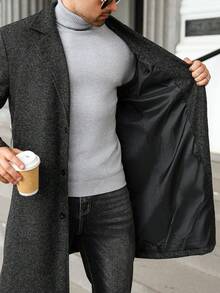 Manfinity Homme Plus Size Men's Long Sleeve,Long-Length Wool Coat. For Autumn/Winter Woolen Jacket, Suitable For Going Out, Work, Travel, Party And Other Occasions It Is Great For Couples And Makes An Excellent Gift Idea For Boyfriends Or Husbands Or Friends Gray - Dark Grey - View 6