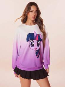 My Little Pony X SHEIN 女式休闲渐变色独角兽印花运动衫，秋季 - 紫色 - 查看 5