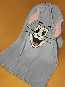 TOM & JERRY X SHEIN 1条法兰绒毯，厚实保暖，3D耳朵设计，床毯，适合在床上、沙发上、学校、办公室使用。 - 彩色 - 查看 9