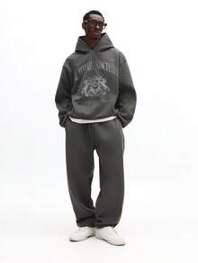 SUMWON Regular Men Overhead Hoodie And Jogger Two Piece Co-Ord Set With Drawstring Hood Centre Pocket - Grey - View 1