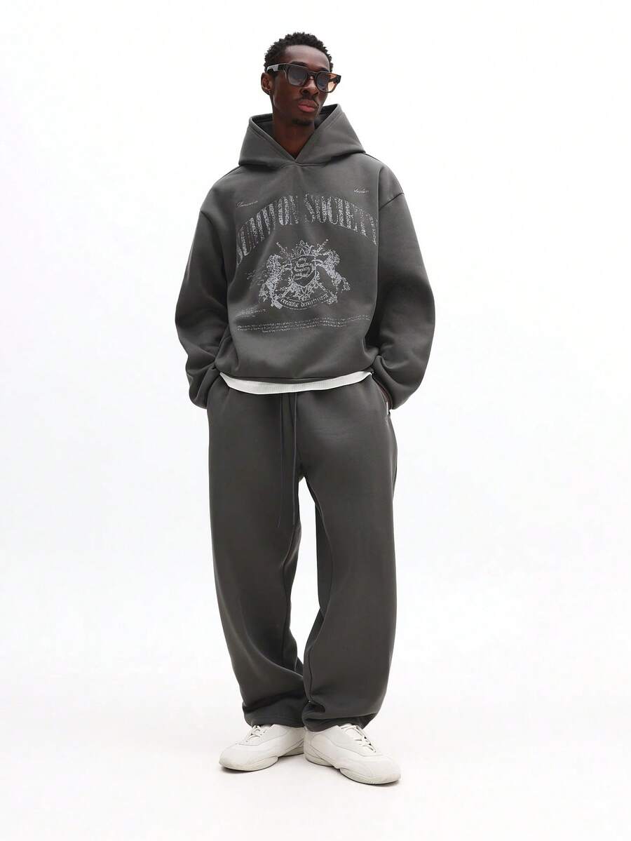 SUMWON Regular Men Overhead Hoodie And Jogger Two Piece Co-Ord Set With Drawstring Hood Centre Pocket - Grey - View 1