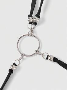 ROMWE Avant Y2K Subculture Fashion Musical Note Rivet Lace Sheer Sexy Blouse For Women - Black - View 4