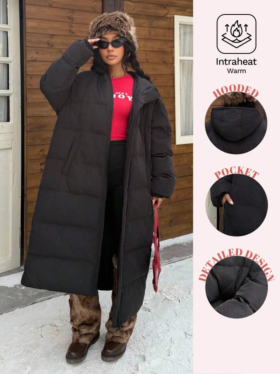 Muchica 女士秋冬舒适套装：黑色拉链连帽防风羽绒服 - 日常通勤保暖之选；柔软黑色拉链连帽保暖羽绒服 - 居家及外出皆宜；保暖内衬黑色拉链连帽加厚羽绒服 - 冬季御寒之选；保暖羽绒服 | 女士秋冬装 - 工作、购物及休闲皆宜 - 黑色 - 查看 1