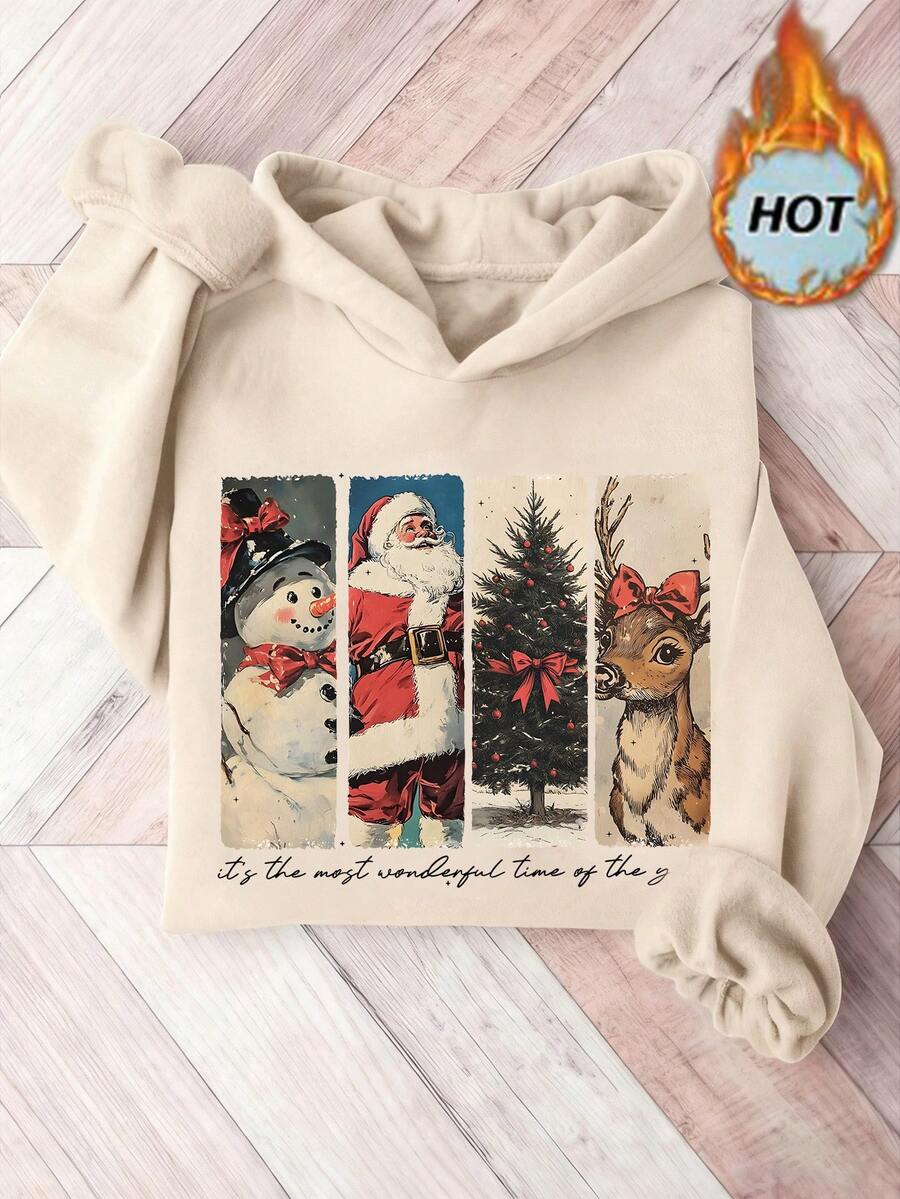 EMERY ROSE Women's Casual Christmas Raglan Sweatshirt With Thermal Lining, Autumn/Winter - Apricot - View 1