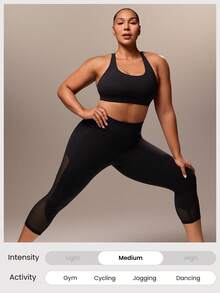 GLOWMODE Quần legging cạp cao Flex Mesh FeatherFit™ cỡ lớn 24'' có túi bên hông, tập yoga tác động thấp hàng ngày - màu đen - Xem 6