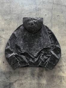 AXEPEAK 男士字母印花长袖口袋休闲宽松连帽卫衣 - 黑色 - 查看 2