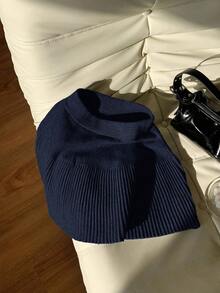 Comfortcana Autumn And Winter Women's Royal Blue Elastic Waist Casual Short Sweater Skirt, Winter Skirt - Royal Blue - View 3