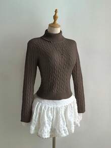 Elamini Áo len dệt kim cổ cao có dây rút thường ngày cho nữ/bé gái - Lạc đà - Xem 4