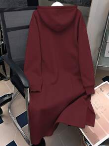 Resyla Váy len oversize dáng rộng có mũ trùm đầu bằng vải nỉ có dây rút và họa tiết chữ New York NYC dành cho nữ, trang phục áo len dài tay màu đỏ tía họa tiết đồ họa - Màu Đỏ Sâu - Xem 2