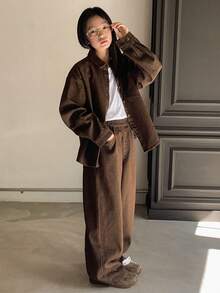 Dazy Kids Girls Denim Jacket + Jeans 2-Piece Outfit - Chocolate Brown - View 7