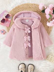 SHEIN Abrigo con capucha rosa para bebé/niña pequeña, diseño de cuello con solapa de manga larga, dulce y versátil, adecuado para salidas diarias