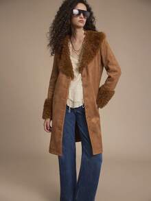 Florisole 女士优雅休闲毛绒拼布夹克，秋冬 - 彩色 - 查看 4