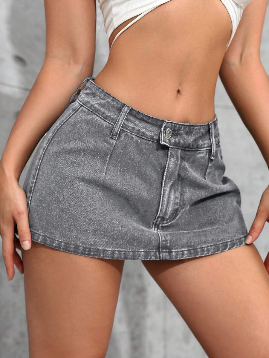 SHEIN Tall Jupe en jean délavée, taille basse, super courte