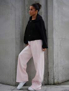 SAYEHFBABY Calça de moletom oversized de lã, primavera, férias, aeroporto, casual, anos 90, verão, aeroporto, formatura, volta às aulas, formatura, professora para mulheres, volta às aulas, outono, inverno, natal - Rosa - Ver 6