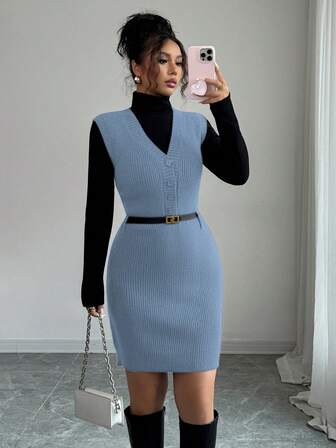 Rafferiza 新款时尚简约法式女式毛衣裙