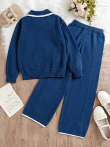Sparklyn New Fashion Versatile Collegiate Style Bow Patchwork Girls Knitted Sweater & Pant2 Piecesce Set Royal Blue Button Up Kids Outfit Tween Matching Set Knit Girl Knit Set Preppy Two Piece Set Girls Lounge Set Girls Sweatsuit Set Sweat Sets Tweens Comfy Sweatshirt Straight Pants Suit Tween Girl 2 Piece Pants Suit Tween Two Piece Pantsuit Girls Sweater Sets Tween Matching Set Knit Girl Knit Set Casual Two Piece Set Women Two Piece Sets Casual Two Piece Set Girl S Spring And Autumn Suit Kids Two Piece Set Girls Sweater Sets Tween Matching Set Knit Girl Knit Set Girls Spring And Autumn Suit Girl Clothes Autumn And Winter Clothes Women 2 Piece Pants Suits Casual Two Piece Set Girls Spring And Autumn Suit Girls Sweater Sets Girl Pants Sets Girl Winter Clothes Teen Girls Sets Sweatshirt Straight Pants Suit Tween Girl Women Two Piece Sets - Navy Blue - View 2