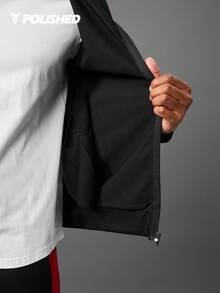 Manfinity Sport Corelite Men's Casual Graphic Print Contrast Side Seam Zip-Up Drawstring Hoodie And Sweatpants Set Gym Suits Men Sports Sets Gym Set Workout Set - Black - View 8