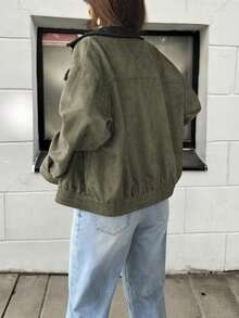 INAWLY 女式大码拼色休闲宽松口袋夹克，2025 年秋冬新品