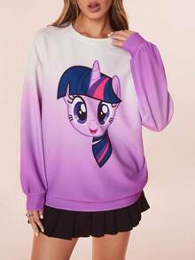 My Little Pony X SHEIN 女式休闲渐变色独角兽印花运动衫，秋季 - 紫色 - 查看 3