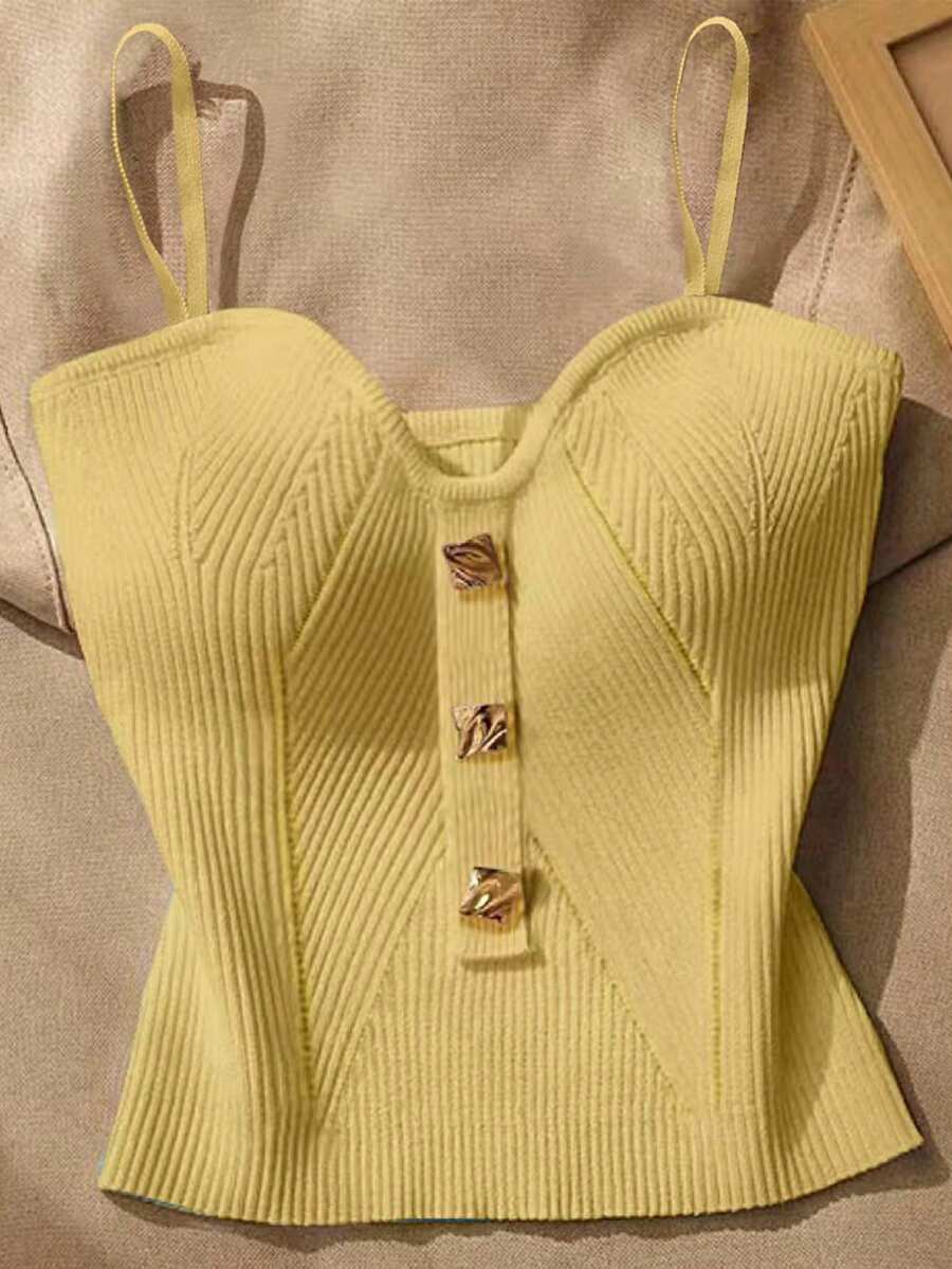 Resyla Women's Metal Decor Ribbed Camisole Top - Yellow - View 1