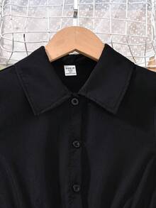 SHEIN 青少年女孩 3 件套：衬衫裙、牛仔背心和牛仔背包，休闲春夏装、假日、夏季、旅行 - 黑色 - 查看 5