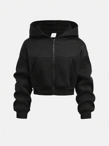 Girlism Tween Girls Knit Hooded Zip-Up Sweatshirt And Sweatpants Set, Casual Loungewear, Autumn/Winter - Black - View 7
