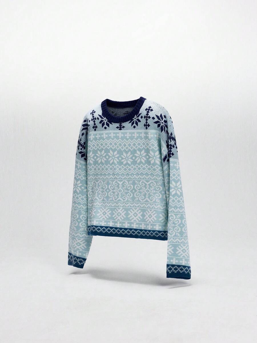 NEON BLANC Brand - Autumn/Winter New Men Sweater - Crew Neck Jacquard - Loose & Comfortable Casual, Christmas Ugly Sweater - Blue - View 1