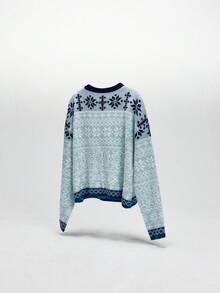 NEON BLANC Brand - Autumn/Winter New Men Sweater - Crew Neck Jacquard - Loose & Comfortable Casual, Christmas Ugly Sweater - Blue - View 2