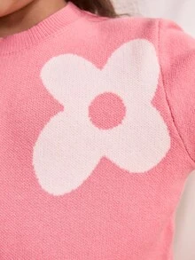 Blossori Young Girls' French Elegant Floral Pattern Pullover Sweater And Knit Pants Set Girls Pink Two Piece Set Girls Sweater Sets Girls Comfy Set Kids Loungewear Young Girls Winter Sets Fall