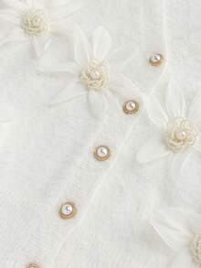 SHEIN Franclia Women's Elegant Applique Button Front Dropped Shoulder Fluffy Knit Cardigan, Autumn/Winter, Christmas