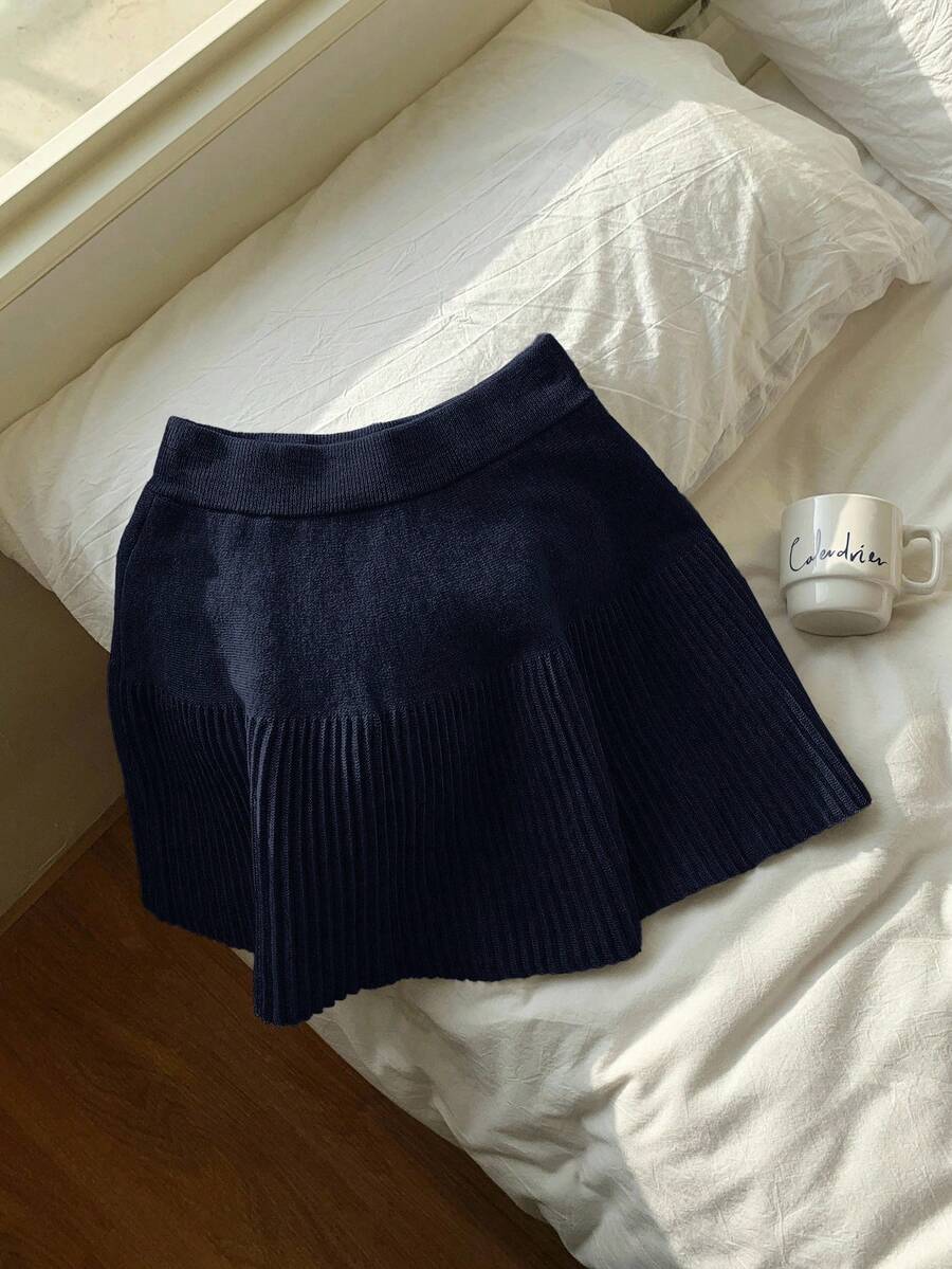 Comfortcana Autumn And Winter Women's Royal Blue Elastic Waist Casual Short Sweater Skirt, Winter Skirt - Royal Blue - View 1