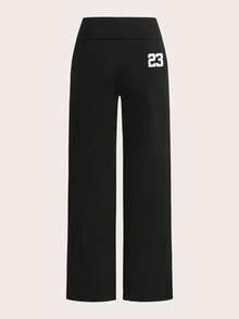 SHEIN EZwear 2 件套女式休闲高腰卷边阔腿直筒裤，黑色和灰色，23 种印花图案；适合所有季节，包括夏季、秋季和冬季；复古、可爱、柔和的女孩风格；非常适合居家、返校和秋季穿着；百搭、简约、时尚、舒适别致的女士运动装 - 彩色 - 查看 6