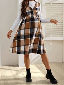 SHEIN 格子无袖褶皱拉链休闲日常孕妇装 - 彩色 - 查看 5