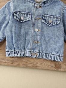 SHEIN Chaqueta vaquera para bebé niño, nueva de otoño/invierno, informal, suave, linda, cálida, con forro polar con capucha, holgada, térmica, estilo coreano, adecuada para otoño/invierno - Lavado ligero - Ver 3