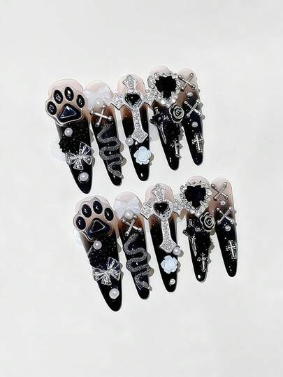 Anime 10pcs Y2K Cute Heart, Star, Bow, Wing Nail Art Stickers With Tape