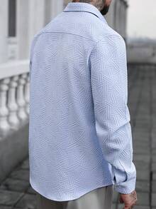 Manfinity Homme Men's Blue Textured Geometric Casual Long Sleeve Shirt - Baby Blue - View 2