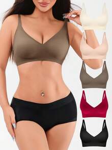 5 piezas de ropa interior cómoda y sin costuras de moda simple para mujer - Multicolor - Ver 6